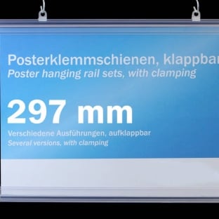 Poster hanging rail sets, rigid-pvc with clamping 297 mm | transparent