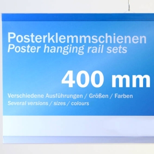 Poster hanging rail sets, rigid-PVC 400 mm | transparent | 2 hangers