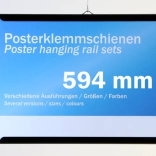Poster hanging rail sets, rigid-PVC 594 mm | black | 2 hangers