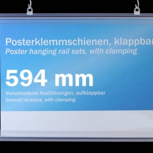 Poster hanging rail sets, rigid-pvc with clamping 594 mm | transparent