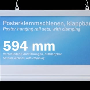 Poster hanging rail sets, rigid-pvc with clamping 594 mm | white