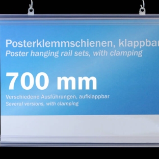 Poster hanging rail sets, rigid-pvc with clamping 700 mm | transparent
