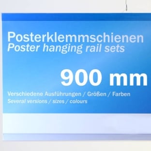 Poster hanging rail sets, rigid-PVC 900 mm | transparent | 2 hangers