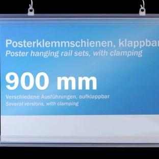 Poster hanging rail sets, rigid-pvc with clamping 900 mm | transparent