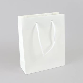 Gift bag with cord, 20 x 25 x 8 cm, white, glossy 