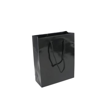Gift bag with cord, 20 x 25 x 8 cm, black, shiny 