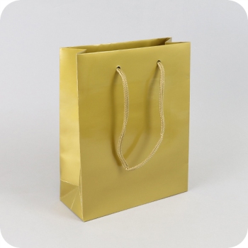 Gift bag with cord, 20 x 25 x 8 cm, gold, shiny 