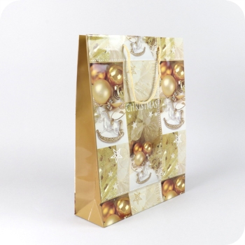 Gift bag Christmas rocking horse, 25 x 34.5 x 8.5 cm, gold 
