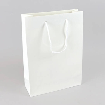 Gift bag large with cord, 26 x 36 x 10 cm, white, glossy 
