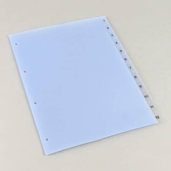 Index A4, numbers 1-12, 4-hole punching, transparent 