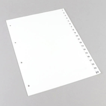 Index A4 extra wide, numbers 1-20, 4-hole punching, white 