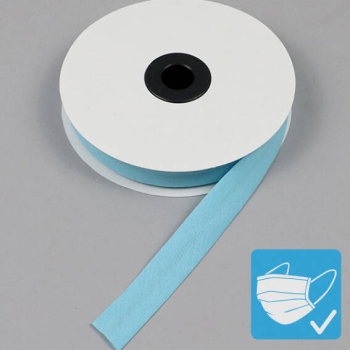 Bias binding tape, cotton and polyester, 20 mm (reel with 25 m) light blue
