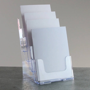 Leaflet holder, for inserts A5, 4 compartments, portrait, transparent 