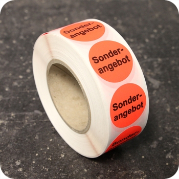 Sales labels, ø = 30 mm, fluoroscent red, motive "Sonderangebot" (1,000 pieces per roll) 