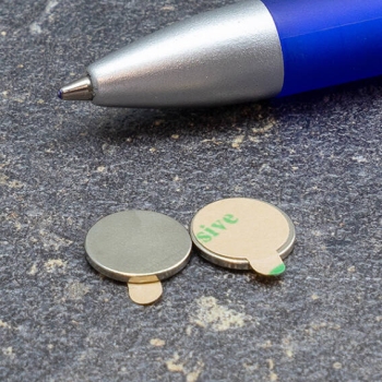 Disc magnets neodymium, self-adhesive, adhesive on south pole, 10 mm x 1 mm, N35 