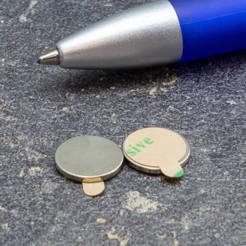 Disc magnets neodymium, self-adhesive, adhesive on north pole, 10 mm x 1 mm, N35 