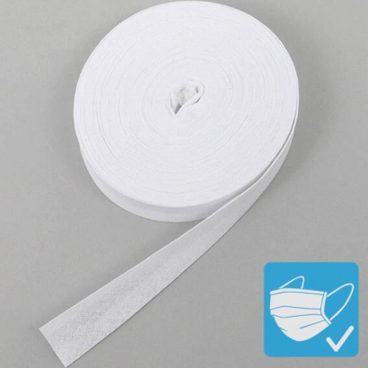 Bias binding tape, cotton, 20 mm, white (reel with 25 m) 
