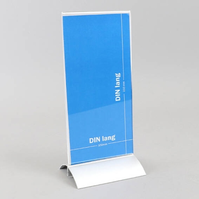 T-stand with aluminium base, DIN-long, portrait format, acrylic 