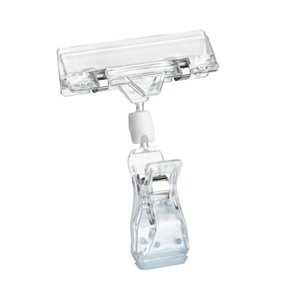 Sign-clip with big clamp and price tag holder, transparent 