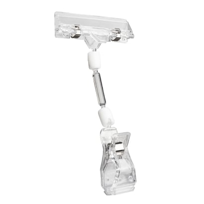 Sign-clip with big clamp and price tag holder, 5 cm extension, transparent 