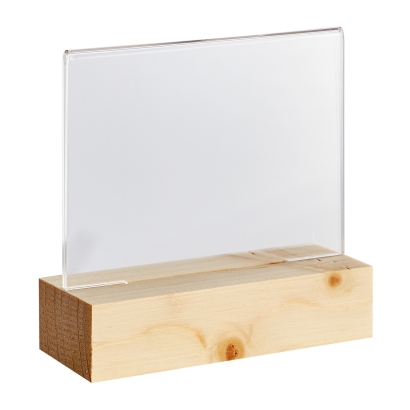 Acrylic sign holder with wood base Pine | A7 | landscape