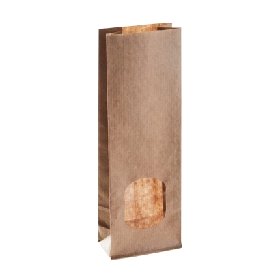 Block bottom paper bags with window 55 x 30 x 175 mm