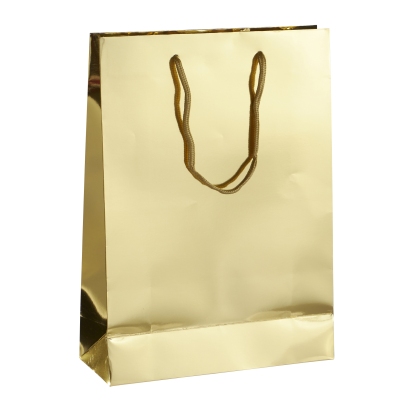 Gift bag large with cord, 26 x 36 x 10 cm, gold, shiny 