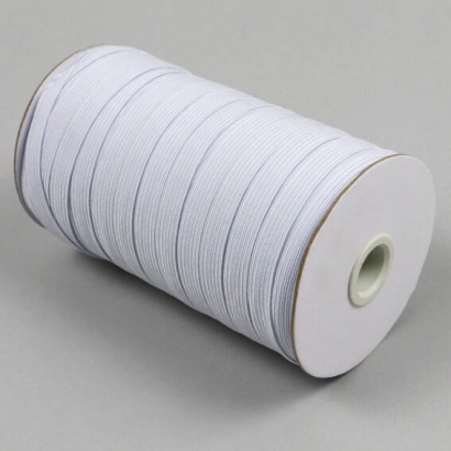 Flat elastic cords on reel, 10 mm, white (roll with 80 m) 