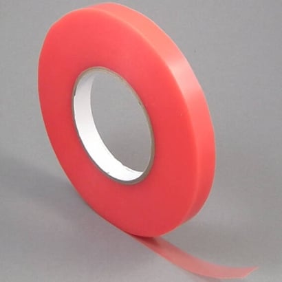 Double-sided adhesive PET tape, strong acrylic adhesive on one side, red foil cover, TLM21 
