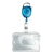 ID pockets hard plastic with extendable key ring blue | with thumb slot, polished