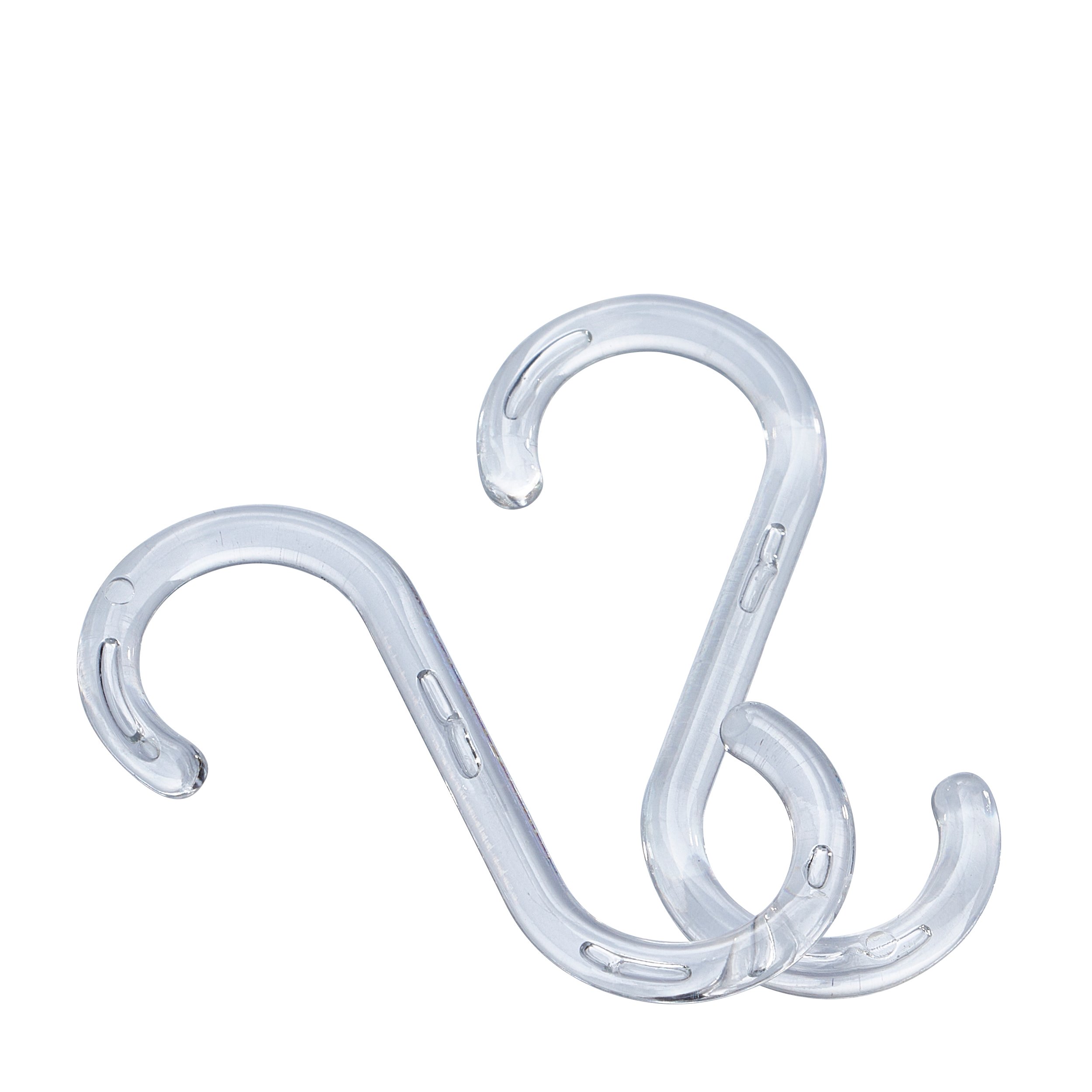 transparent S-hooks, 55 mm long, transparent plastic