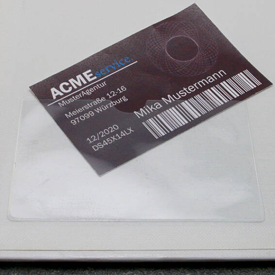 90 x 60 mm | thumb slot on the open long edge Business card pockets,  self-adhesive, PP foil | SPRINTIS